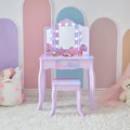 Teamson Kids Gisele Medium Vanity with Stool, Purple, Ages 3+ | Stardust Print, LED Lights & Touch Sensor Mirror, Storage Drawer, Pretend Play, Elegant Dressing Table Set