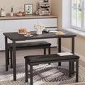 Garvee 3-Piece Dining Table Set, 3-Piece Kitchen Table with 2 Upholstered Benches, Space-Saving Dining Room Set for Breakfast Nook and Small Spaces, Black