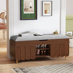 3More 40" Entryway Shoe Storage Bench,Upholstered Hidden Space Beneath Seat Cushion Bench,2-Tier Unique Geometric Shape with Wood Grain,Walnut