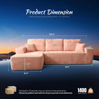 ovios 104" Cloud Couch with Glitter Fabric, Moudular Sectional Sofa with Deep Seat, No Assembly Required, Modern Minimalist L Shaped Couches with Chaise for Living Room, Pink
