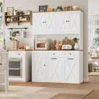 HOSTACK 71" Kitchen Pantry with 12.5 Gallon Double Trash Can Cabinet, White | Farmhouse Garbage Can Cabinet with Pull Out Trash Can Storage, 47"W Kitchen Hutch with Hidden Garbage Storage for Dining Room