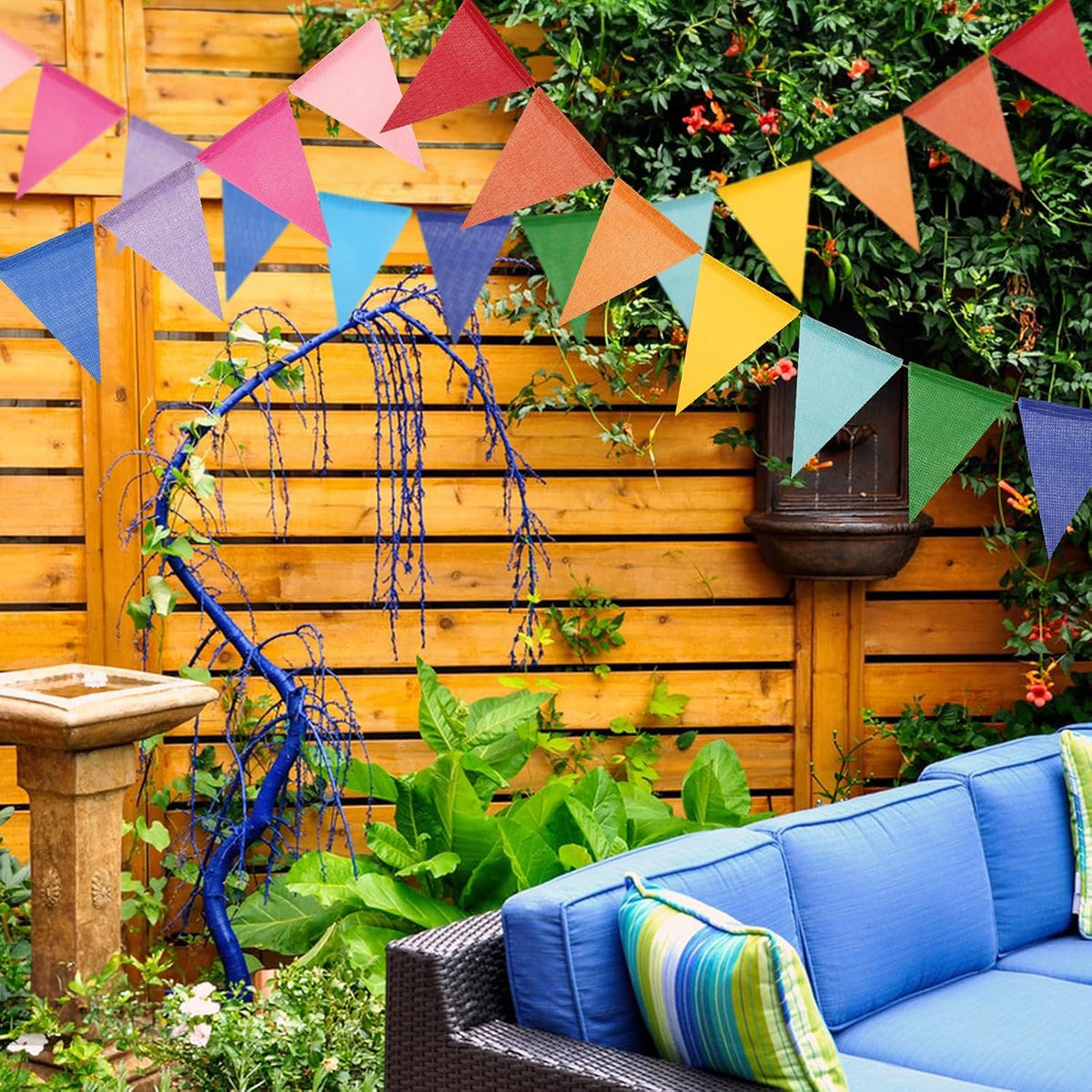 G2PLUS Pre-Strung Burlap Pennant Banner, 39Ft Rainbow Triangle Flag Bunting, 36pcs Pennant Banner Flags Garland for Birthday, Holidays and Theme Party Decorations