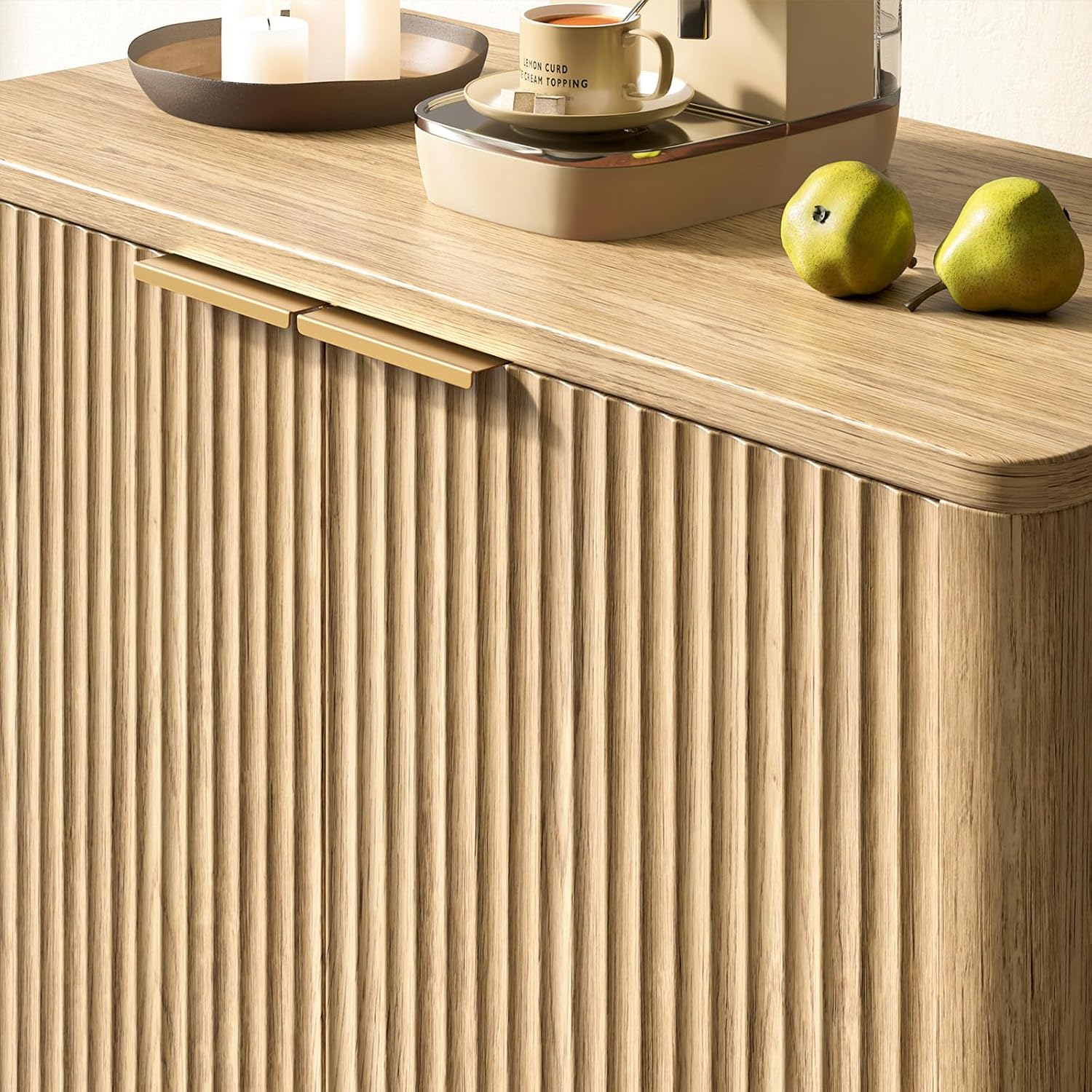 Evermagin 31.5" Oak Buffet Cabinet with Storage, Small Sideboard Cabinet, Boho Accent Credenza, Fluted Console Table with Doors for Dining Room, Kitchen, and Living Room
