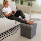 15 Inches Ottoman with Storage, Folding Storage Ottoman Bench Set, Storage Chest for Entryway, Living Room, Support 500LBS, Grey