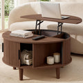VASAGLE Round Coffee Table, Lift Top Coffee Table with Tambour Sliding Door