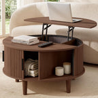 VASAGLE Round Coffee Table, Lift Top Coffee Table with Tambour Sliding Door