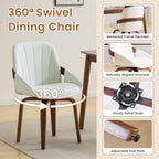 Swivel Dining Chairs Set of 4, Mid-Century Modern Dining Room Chairs with Arms Faux Leather Upholstered Kitchen Dining Chairs with Solid Wood Legs Accent Side Chair for Living Room, White