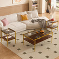 ODUSE-DAILY Coffee Table and End Table 3 Piece Living Room Set, Gold Metal Frame Glass Top End Tables, Square Top Shelf, Sofa or Couch Side Tables, Mesa de Centro para Sala (3 Pcs)