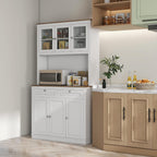 71" Tall Kitchen Pantry, Freestanding Kitchen Hutch Storage Cabinet with Glass Doors, 2 Drawers, Adjustable Shelves for Dining Room Kitchen