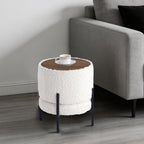 Get Set Style Multifunctional Ottoman with Side Table, Soft Round Footrest Stool,Vanity Stool with Metal Legs, Modern Decorative Furniture Vanity Chair for Makeup Room, Bedroom, Living Room