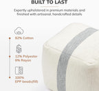 Anji Mountain Artisan Crafted Cotton Blend Pouf Ottoman | Versatile Floor Seating & Footstool for Living Room | Modern Boho Home Décor Accent | Filled Pouffe | Soft & Fluffy Ottoman Pouf, Lightweight, Decorative Floor Pouf Seating for Bedroom & Home
