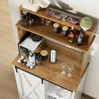 BestHaped Farmhouse Coffee Station with 3 Tier Storage Hutch & 6 Hooks - 56 Inch Small Coffee Bar Table with Adjustable Shelves for Living/Dining Room