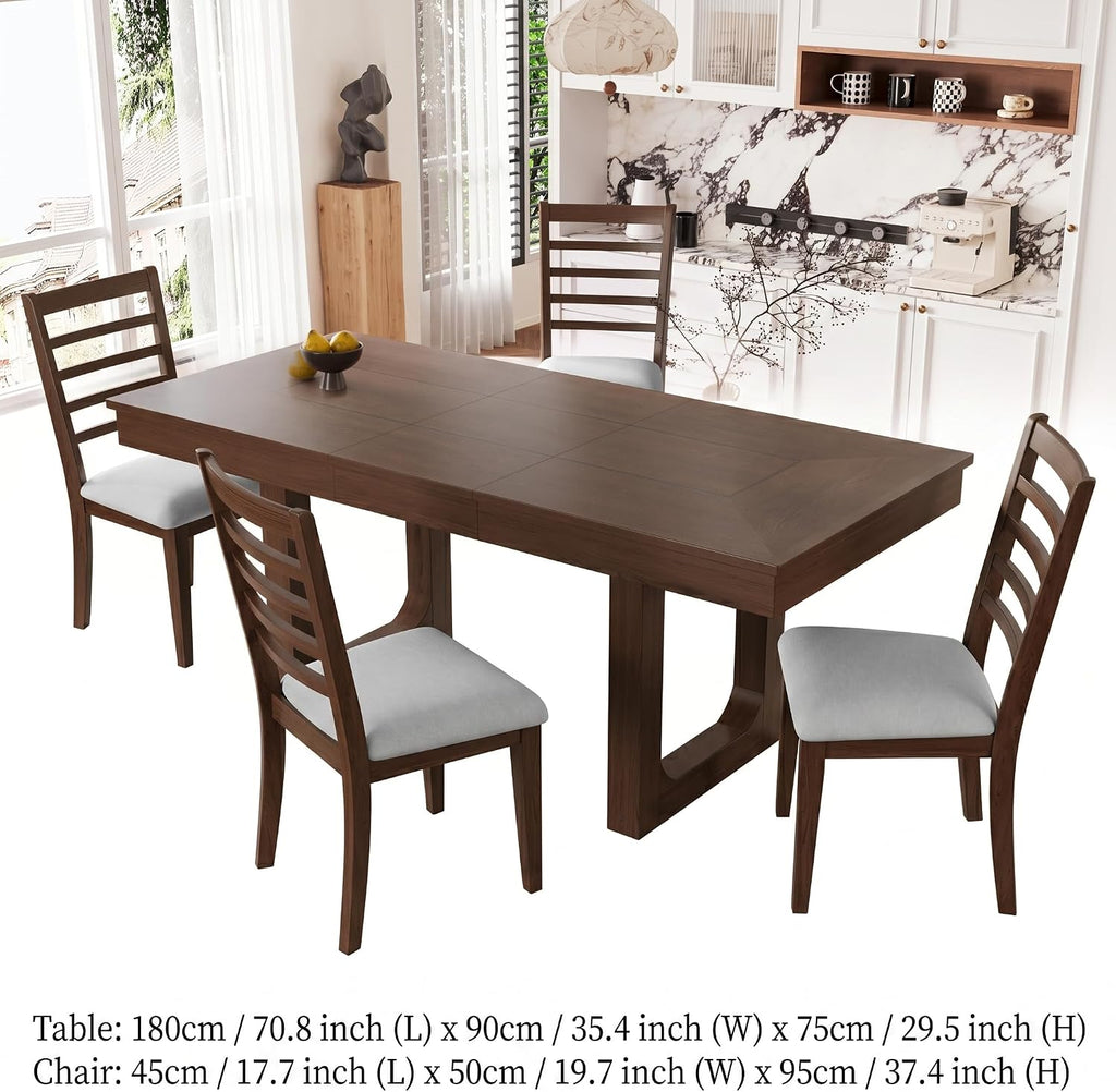 Farmhouse Extendable Dining Table Set with 8x10 Beige Washable Non-Slip Area Rug for Living Room, Bedroom, and Hallway