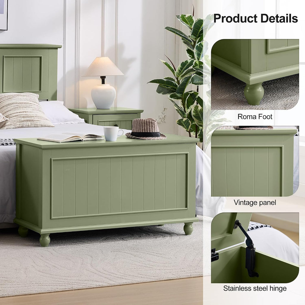 Scurrty Antique Style Storage Bench for End of Bed,Heavy Duty Long Ottoman Bench, Lift Top Storage Chest, Bench for Bedroom, Living Room Entryway (Green)