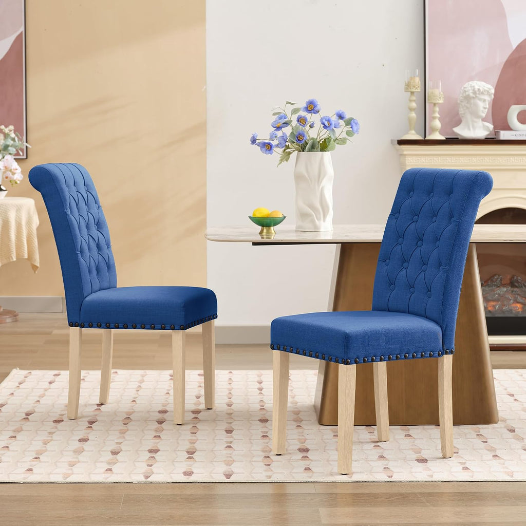 LOULENS Fabric Dining Chairs Set of 2, Upholstered Kitchen Chairs, Dark Blue