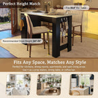 3-in-1 Dining Table with Foldable Tabletop & Marble Grain Top, Black+Walnut | 2-Door Storage Cabinet, Adjustable Shelves, Side Hooks, MDF Wood With Aluminum Handles For Kitchen & Dining Room