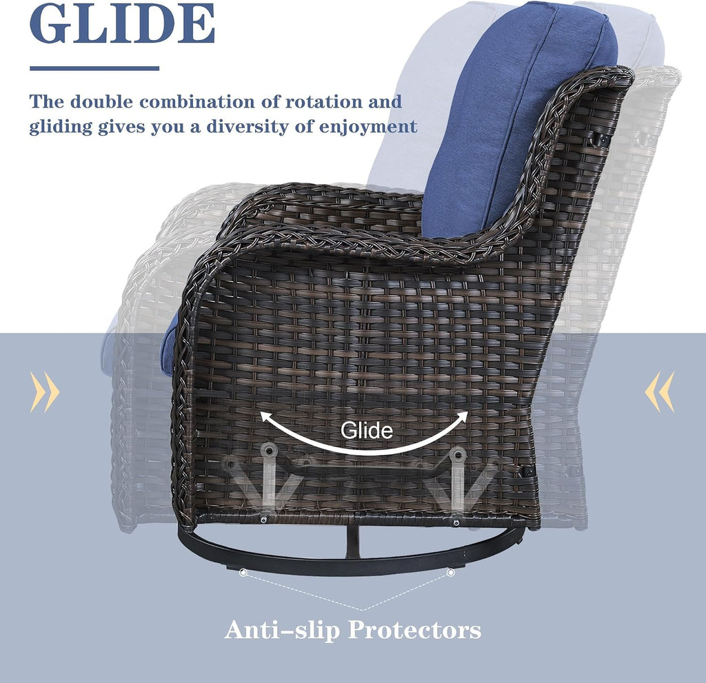 Belord Wicker Outdoor Furniture Patio Furniture Set - 6 Piece Patio Conversation Set with Swivel Rocker Chairs, Rattan Sofa, Ottomans and Coffee Table, Blue Cushion