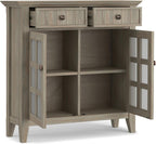 SIMPLIHOME Acadian Solid Wood 48 inch Wide Storage Bench that Seats 2 and 36 inch Wide Storage Cabinet in Distressed Grey for the Living Room, Entryway, and Family Room, Transitional Style