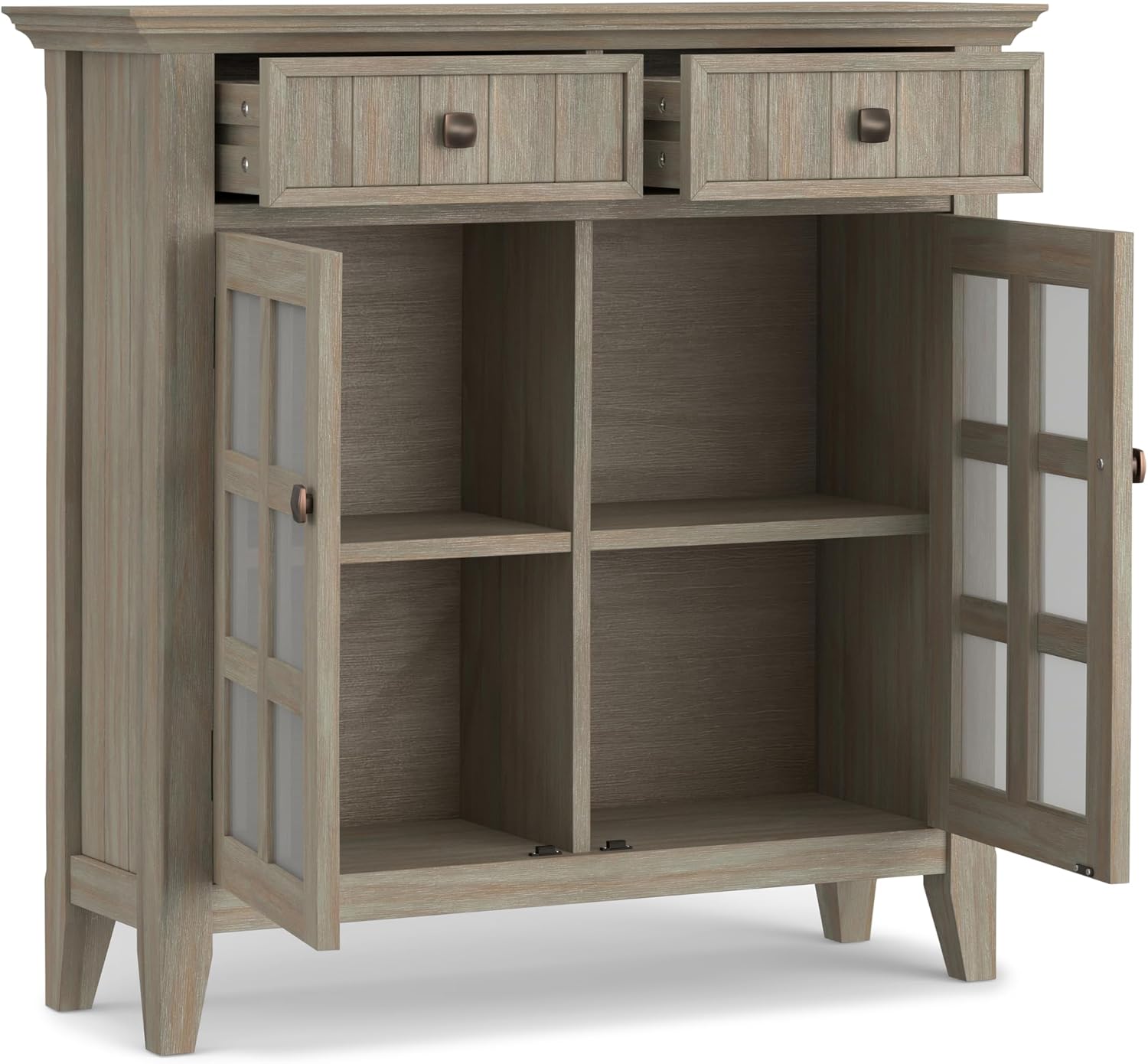 SIMPLIHOME Acadian Solid Wood 48 inch Wide Storage Bench that Seats 2 and 36 inch Wide Storage Cabinet in Distressed Grey for the Living Room, Entryway, and Family Room, Transitional Style