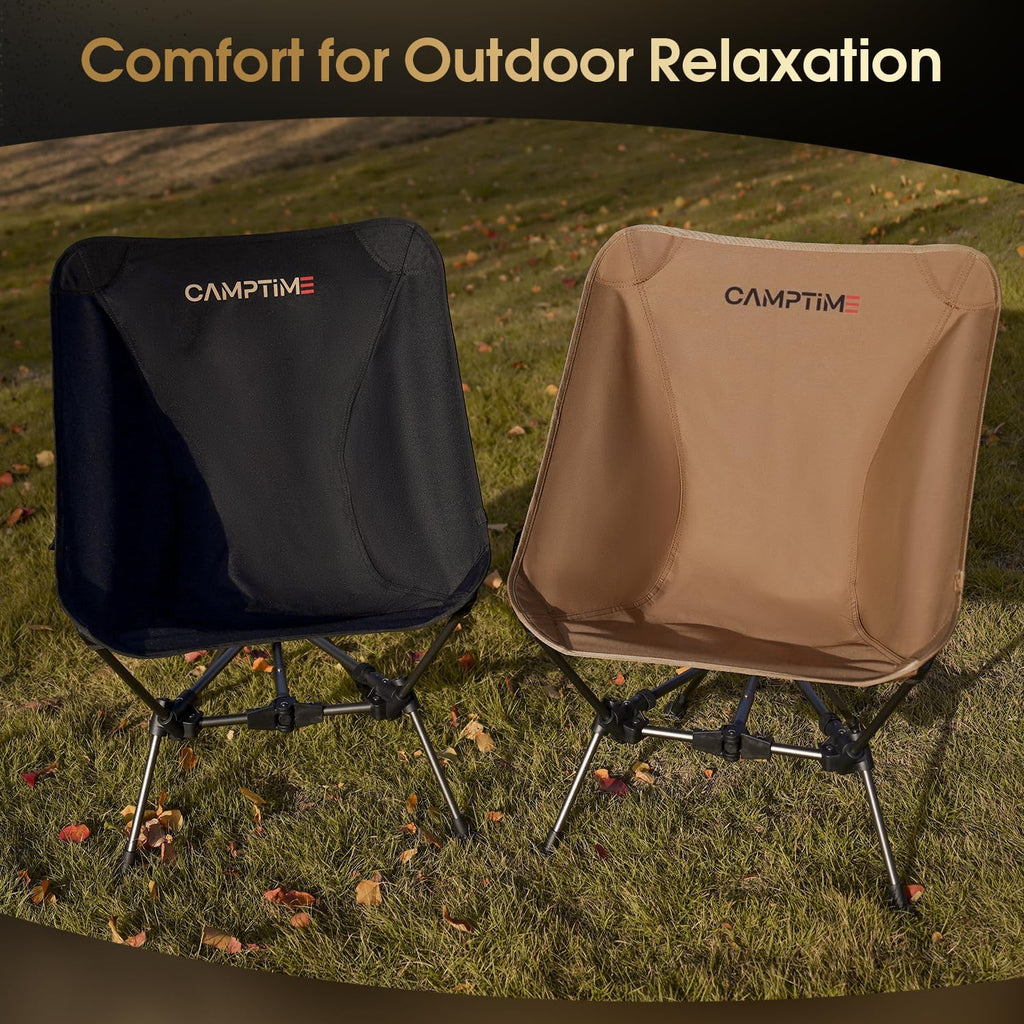 Camptime Portable Camping Chair, Lightweight Compact Backpacking Chair with Side Pocket, Wide Seat Folding Chair for Camping, Hiking, Beach - Supports 330Lbs, Khaki