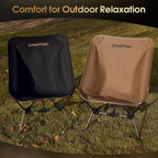 Camptime Portable Camping Chair, Lightweight Compact Backpacking Chair with Side Pocket, Wide Seat Folding Chair for Camping, Hiking, Beach - Supports 330Lbs, Khaki