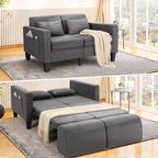 SEJOV 6-in-1 Convertible Sofa Bed, 58" Loveseat Sleeper Sofas, Gray | Pull Out Couch Bed with Removable Backrest, Storage Pockets and 2 Pillows, Modern Folding Linen Futon Couch for Small Spaces