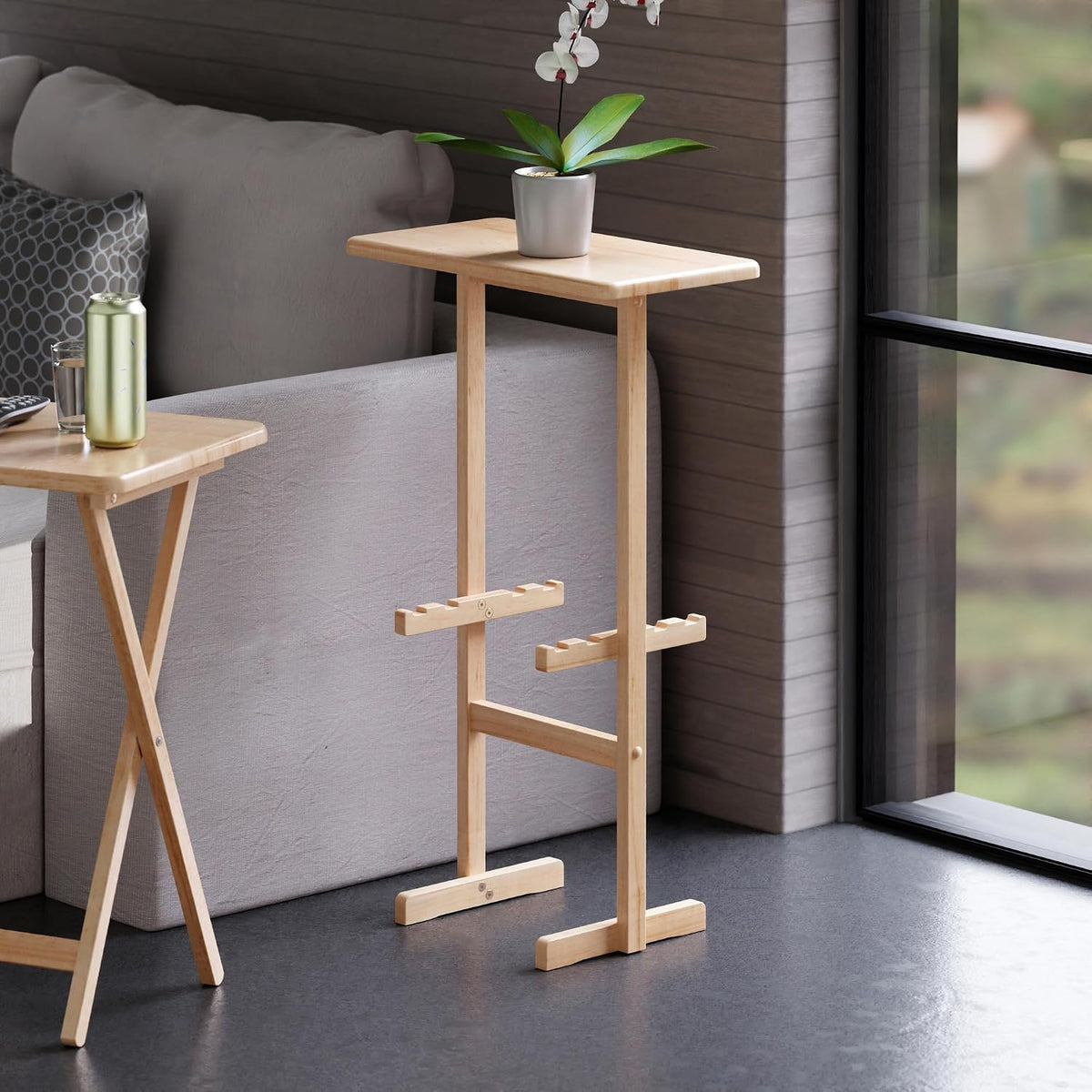 Winsome Riley Snack Table Rack in Natural Finish | Easy to Store Portable Fold up Table Set for Kitchen, Living Room TV Dining, Crafts, Puzzles, Work From Home