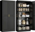 UNICOLY 71" Kitchen Pantry Cabinet, Pantry Storage Cabinet with Doors and 4 Shelves, Metal Storage Cabinets for Kitchens, Living Room, Dinning Room, Assembly Required, Black
