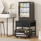 Saudism Mini Fridge Stand with Movable Storage Basket | Mini Fridge Cabinet with Storage Drawer,Sturdy Metal Frame,Great for Dorm Home Office, Full Black