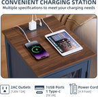 Joaxswe Narrow Side Table with Charging Station Set of 2, Night Stand with Glass Door,Bedside End Tables with Adjustable Shelf Storage Cabinet,Wood Nightstand for Small Spaces Living Room Bedroom