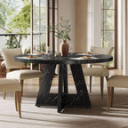 Tribesigns 47 inch Round Dining Table Wood Kitchen Table for Dining Room, 47" Dinner Room Tables for 4-6, Farmhouse Accent Furniture with Wooden Tabletop and Cross Base, Marbled Wood