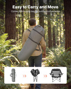 VEVOR Oversized Camping Chairs, 450 lbs Heavy Duty Support, Portable Padded Folding Camp Chairs with Dual Cup Holders & Wine Glass Holders, Carry Bag for Outdoor, Fishing, Black & Gray, 1 Pack