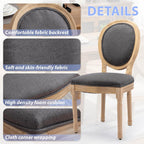French Country Dining Chairs Set of 4, Upholstered Dining Room Chairs with Round Back, Solid Wood Legs, Oval Side Chairs for Kitchen,Bedroom,Dining Room,Restaurant(Dark Grey-Fabric)