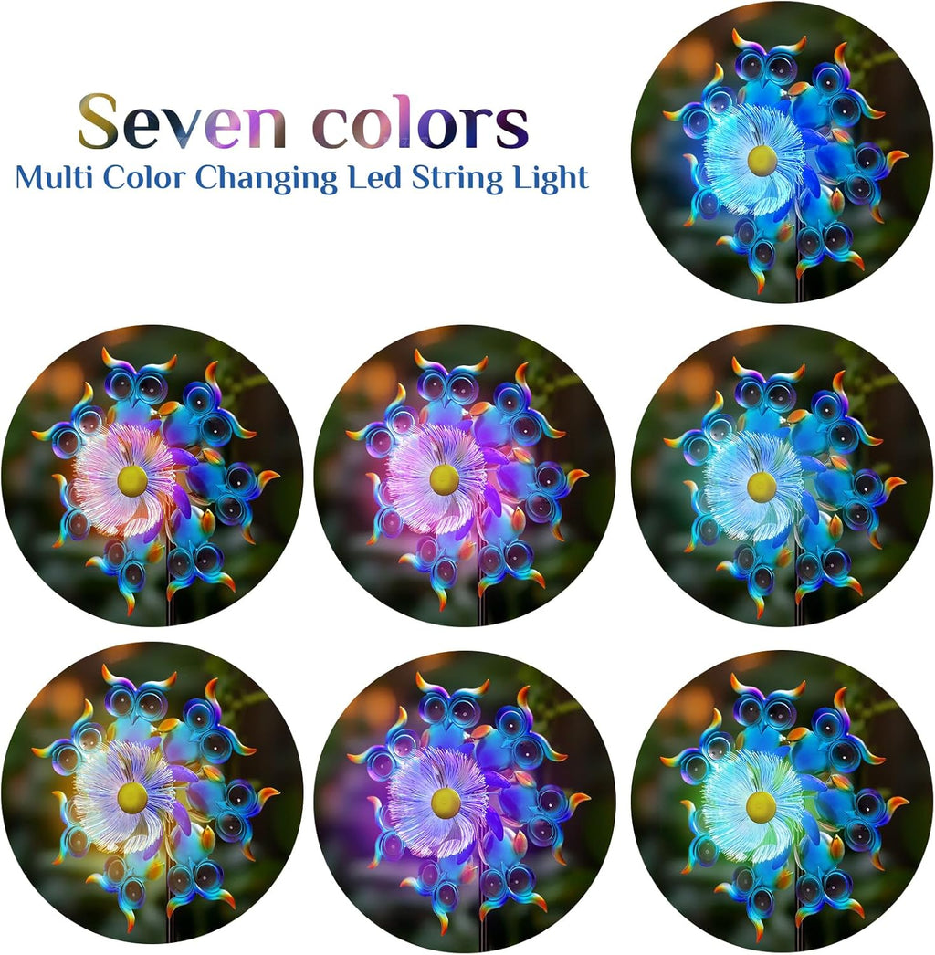 Solar Owls Wind Spinners for Yard and Garden,51 Inch Solar Windmill Seven Color LED Light Whirligig Kinetic Spinner to Scare Birds Decor for Lawn, Patio,Owl Gift Metal Wind Outdoor Sculpture