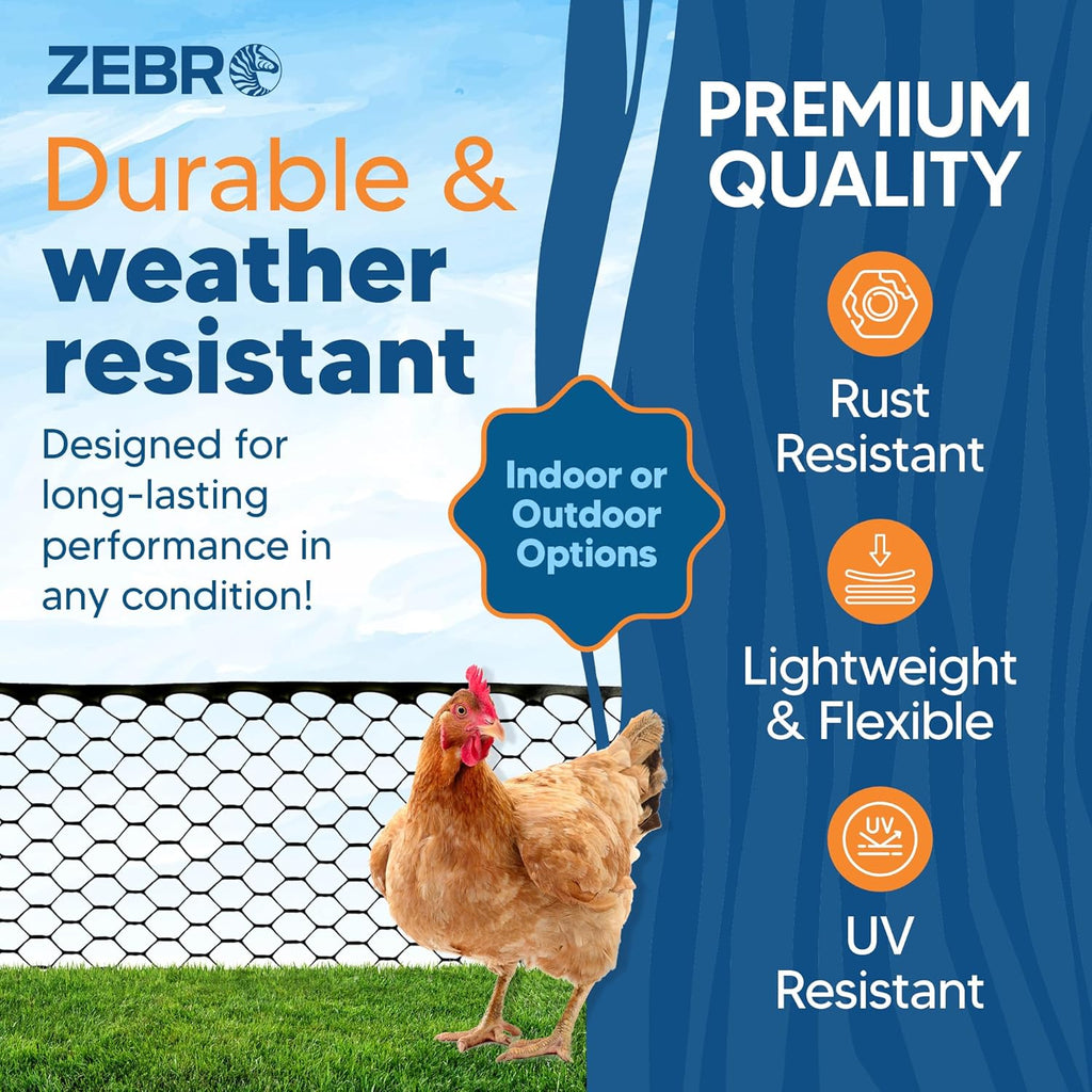 Plastic Hex Chicken Wire Mesh Garden Fence Roll (4' x 50' - Black) - Versatile Poultry Netting and Garden Fence for Temporary or Semi-Permanent Enclosures, Deer Fencing, and Construction Barriers