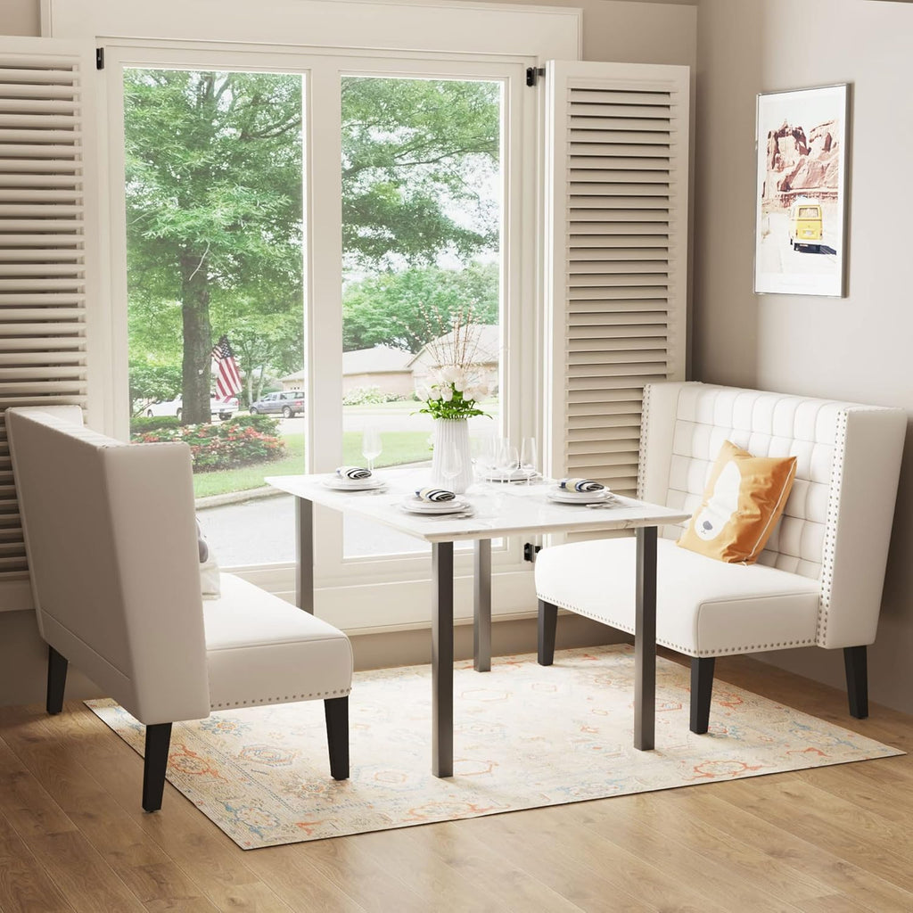 Andeworld Modern Loveseat Settee Bench Sofa Couch, Upholstered Banquette Dining Bench with Back for Dining Living Room Hallway or Entryway Seating,White