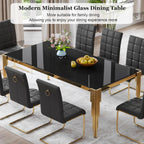 80" Large Glass Dining Table, Modern Rectangle Kitchen Table with Gold Stainless Steel Tubular Legs and Tempered Glass Top for Dining Room, Kithchen(Black)