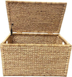 eHemco Water Hyacinth Wicker Storage Trunk, Natural, 30x17.5x17.5 Inches | Safety Hinge, Metal Frame, Decorative Blanket Chest & Storage Box, Farmhouse Woven Storage, For Living Room & Entryway