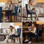 Mid Century Modern Dining Chair Set of 4 Velvet Upholstered Dining Accent Chair Farmhouse Dining Chairs with High Back and Nailhead Trim for Kitchen, Living Room, Bedroom (Blue)
