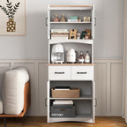 Kitchen Pantry Storage Cabinet with Framed Glass Doors and Drawer, Microwave Stand with Adjustable Shelves, Freestanding Cupboard for Kitchen, Dining Room or Apartment