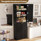 Cyclysio 80" Tall Kitchen Pantry, Wide Arch Storage Cabinets with 4 Glass Doors and Adjustable Shelves, Freestanding Wood Floor Cupboard with Seamless Fit Wall for Living Room, Dining Room