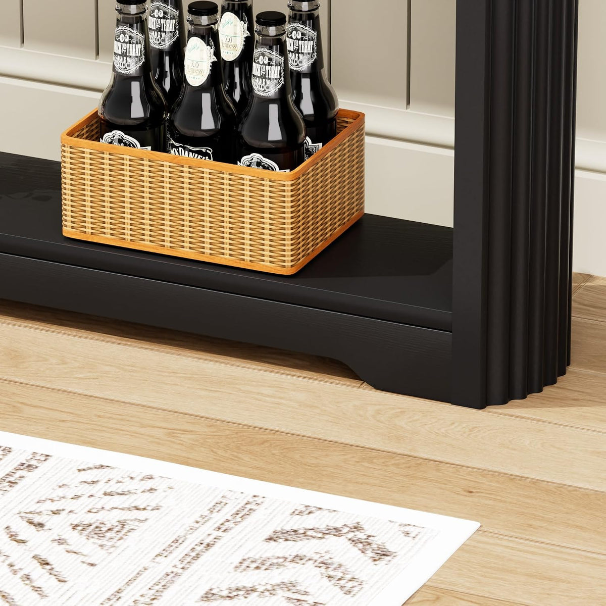 70" Slim Wooden Side Table, Wavy-Patterned Storage Table with 3 Drawers, Console Tables for Living Room, Entryway, Hallway, Sofa Tables Behind Sofa, Curved Arc Design, Modern Style, Black