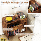 Giantex Large Record Player Stand with Charging Station, Mid Century Turntable Stand Holds Up to 300 Albums, Record Player Table w/Drawer & Display Shelf, Vinyl Record Storage for Living Room, Brown