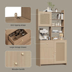 IDEALHOUSE Kitchen Pantry Cabinet with Adjustable Shelf, 71" Tall Storage Cabinet with Microwave Stand, Food Pantry Cabinets for Kitchen, Dining Room, Living Room, Natural