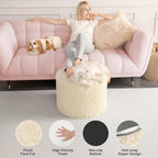Hansleep Round Pouf Ottoman Foot Rest, Footstool, 17 x 14 Inch, Beige | High-Density One-Piece Foam, Firm & Stable, for Couch, Bedroom, Living Room, Mechine Washable Cover