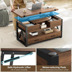 40" Lift Top Coffee Table,4 in 1 Multi-Function Lift Coffee Tables with Storage Drawers and Hidden Compartmen,Farmhouse Coffee Table with Lifting top for Living Room, Walnut