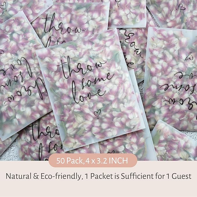 Rainbow Pana 50 Pack Prefilled Confetti Packets | Biodegradable Confetti, Dried Flower Petals | Real Flower Petals to Throw at Wedding, Glassine Bags Rose Wedding Send Off Ideas