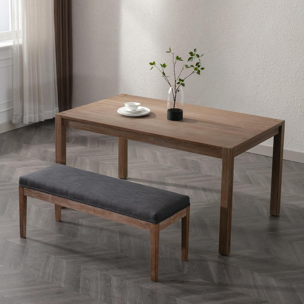Linen Dining Bench Upholstered Entryway Bench Farmhouse Shoe Bench Seat Ottoman for Hallway Living Room Bedroom End of Bed Dining Room Kitchen, 45.5" Long, Charcoal