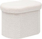 PINPLUS Storage Ottoman Boulce Tufted Oval Small Ottomans Bench Foot Rest with Storage, 16.1"x12.2"x12.2" (White)