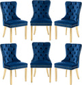 Dining Chairs Set of 6, High-end Back Lion Head Ring with Rhomboid Pattern | Elegant Button Tufting, Add Luxury to Dining Room, Bedroom, or Living Space, Durable Easy-clean Blue Velvet, Gold Legs